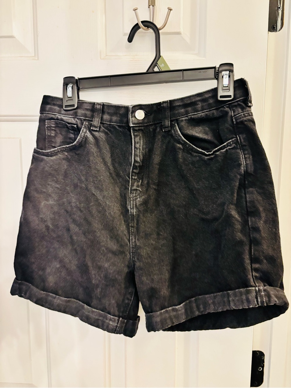 Primark Black Washed Denim Rolled Cuff Shorts Girls